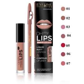 Eveline Oh My Lips Liquid Matt Lipstick & Contour Lip Liner huulepulga ja -pliiatsi komplekt