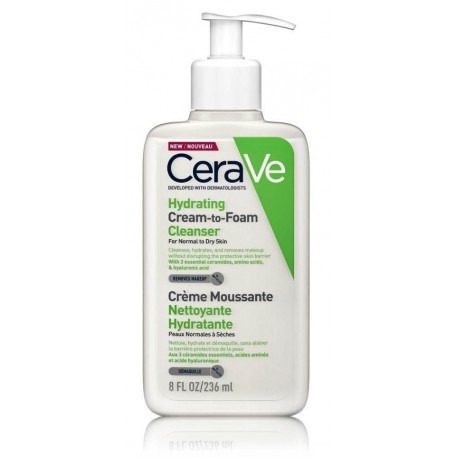 CeraVe Hydrating Hydrating Cream-to-Foam Cleanser kreemjas näopuhastusvahend