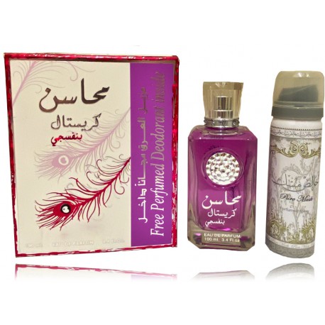 Lattafa Mahasin Crystal Violet komplekt naistele (100 ml. EDP + 75 ml. spreideodorant)