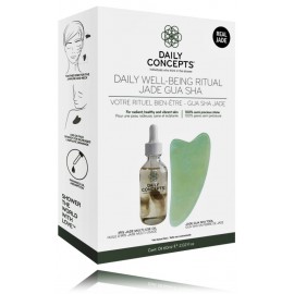 Daily Concepts Daily Well-Being Ritual Jade Gua Sha komplekt (Gua Sha näomasseerija + Iris Jade Multi-Use näoõli 60 ml.)