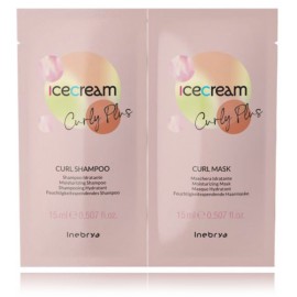 Inebrya Ice Cream Curly Plus komplekt lokkis ja lainelistele juustele (šampoon 15 ml + mask 15 ml)