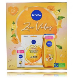 Nivea Zen Vibes rinkinys moterims (lakštinė veido kaukė 1 vnt. + antiperspirantas 50 ml. + dušo gelis 250 ml.)