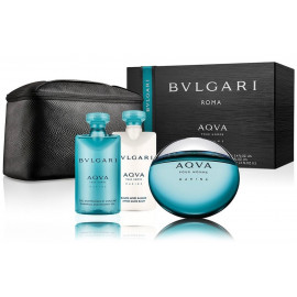 Bvlgari Aqva Pour Homme Marine komplekt meestele (100 ml EDT + 75 ml habemeajamisjärgne palsam + 75 ml dušigeel + kosmeetikakott)